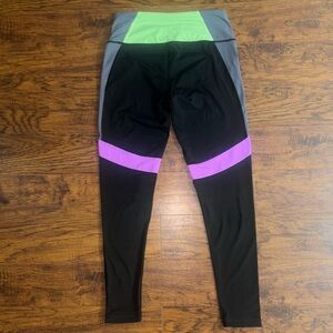 Victoria's Secret Sport VSX Knockout Leggings Neon Lime Purple Color Block Yogas